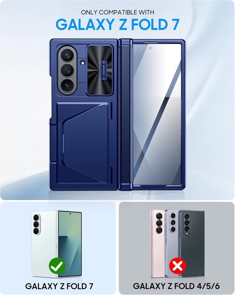 BSNRM for Samsung Galaxy Z Fold 7 Case with Card Holder RFID Blocking, Built in Slide Lens Cover & Hinge Protection & Screen Protector, Shockproof Wallet Case for Z Fold 7 (Sapphire Blue) - Image 2
